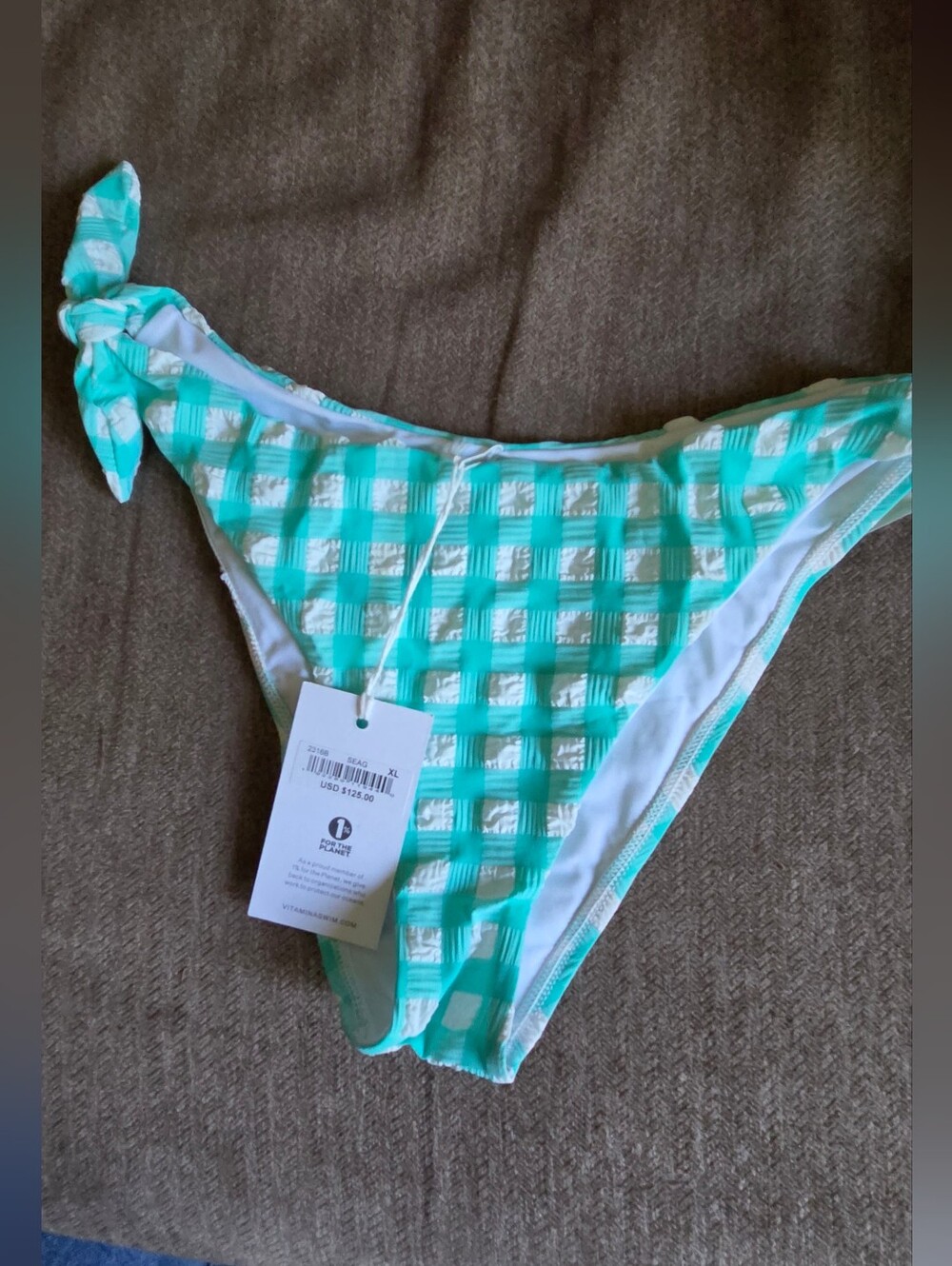Vitaminaswim Women’s Green Check Tie-Side Bikini Bottom Size XL